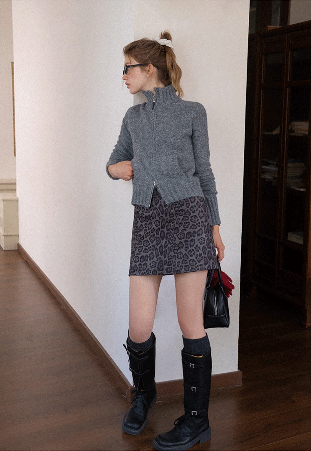 Women’s High Neck Zip Up Knit Cardigan