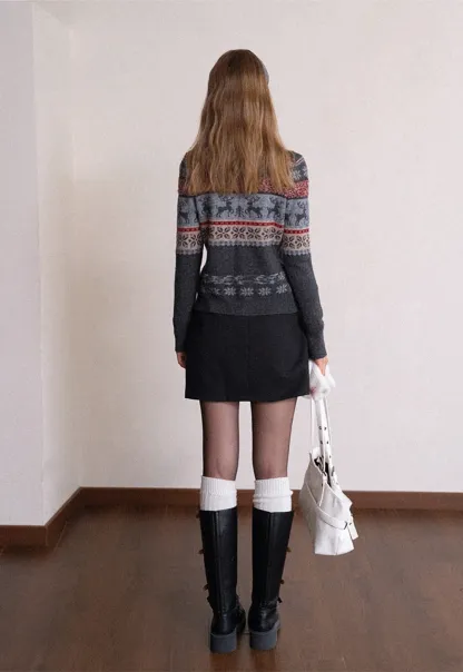 Reindeer Snowflake Pattern Knit Cardigan