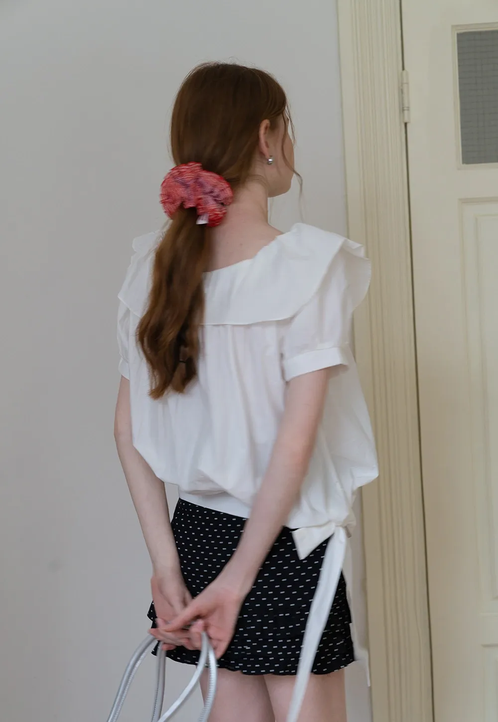 Off Shoulder Tie Front Blouse with Stylish Lapel
