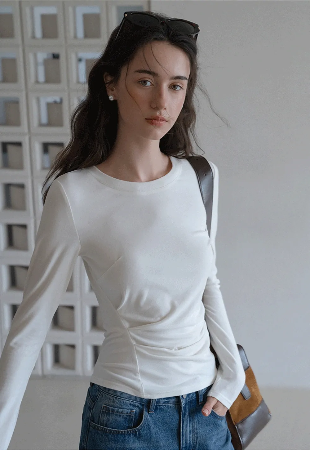 Womens Slim Fit White Long Sleeve Top