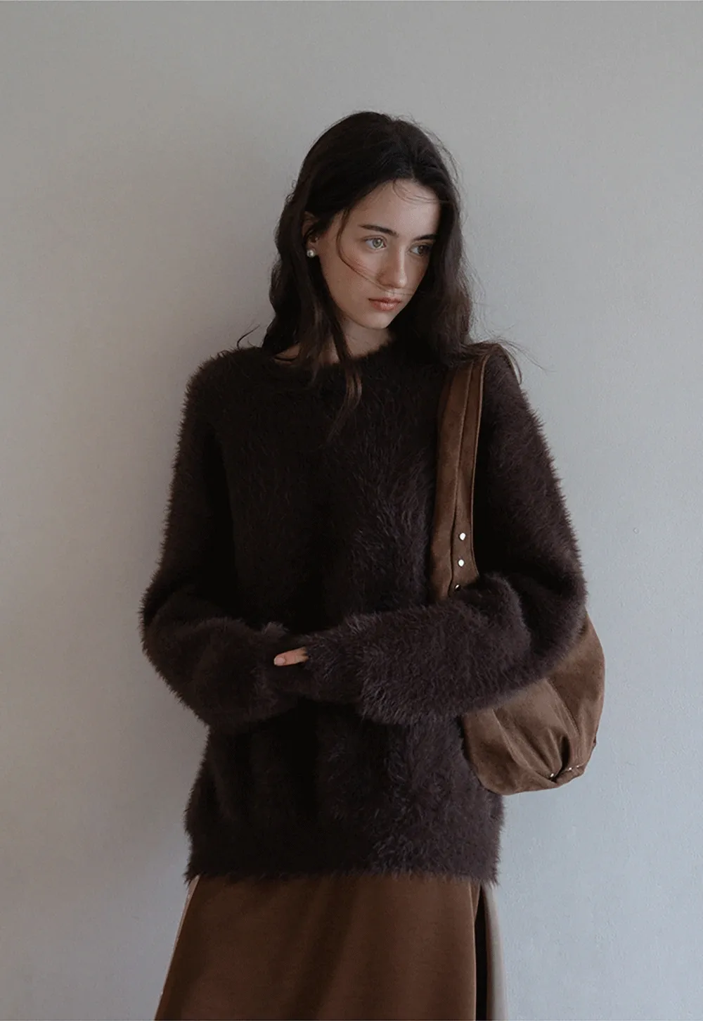 Womens Fluffy Long Sleeve Sweater