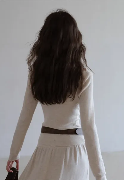 Draped Neck Top and Maxi Skirt Set