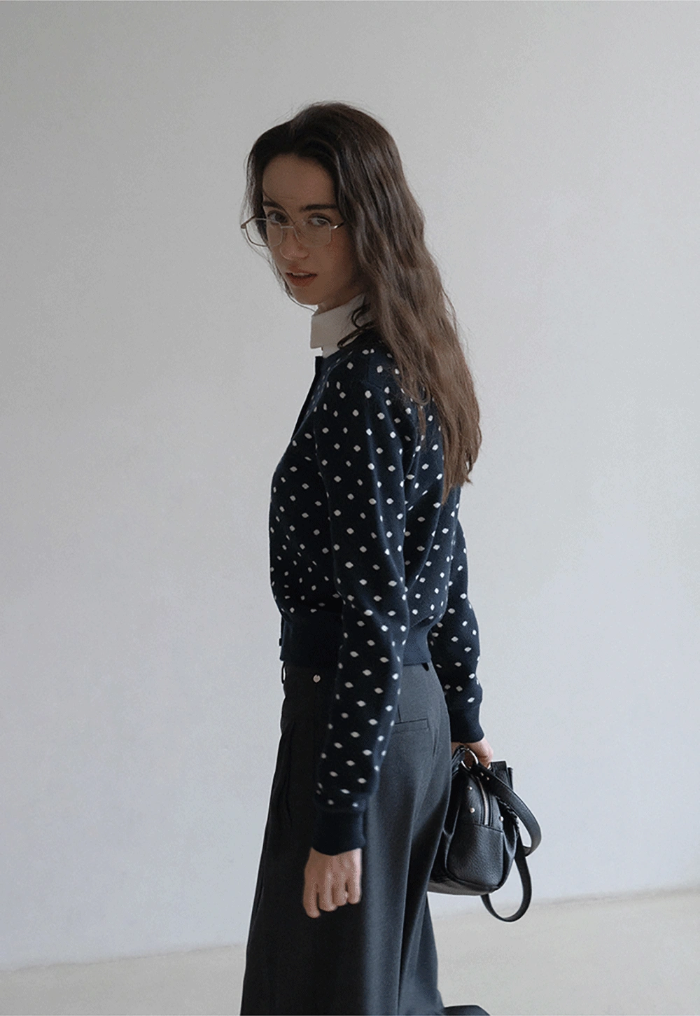 Vintage-Inspired Polka Dot Knit Cardigan
