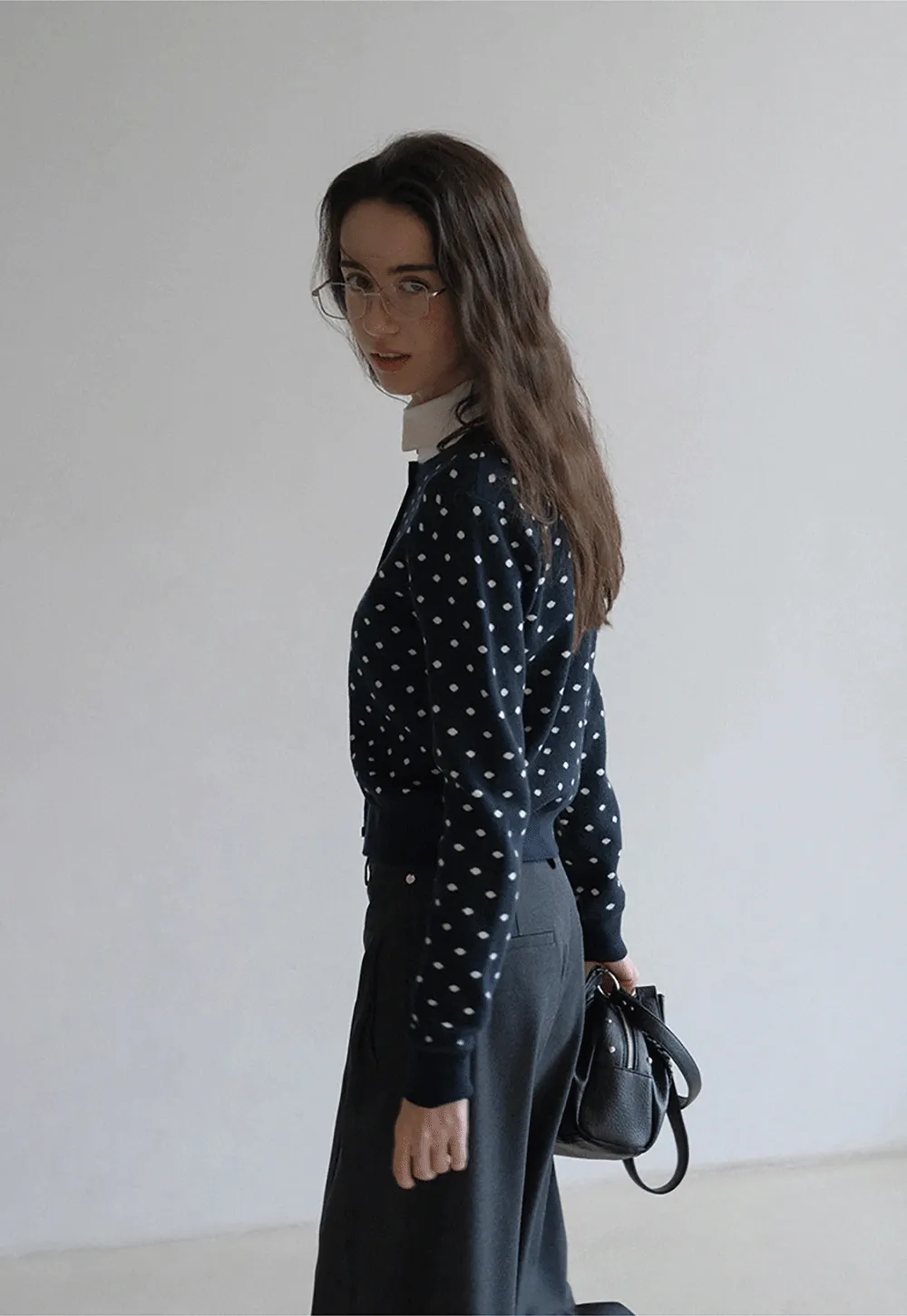 Vintage-Inspired Polka Dot Knit Cardigan