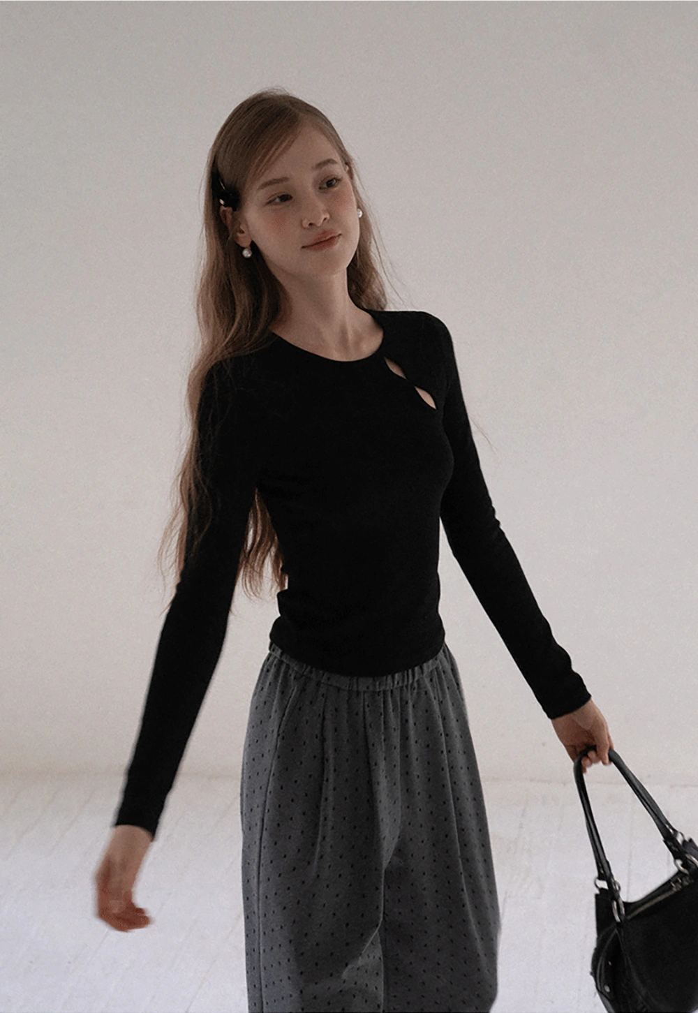 Women High Waist Wide Leg Pants Loose Fit Polka Dot Trousers