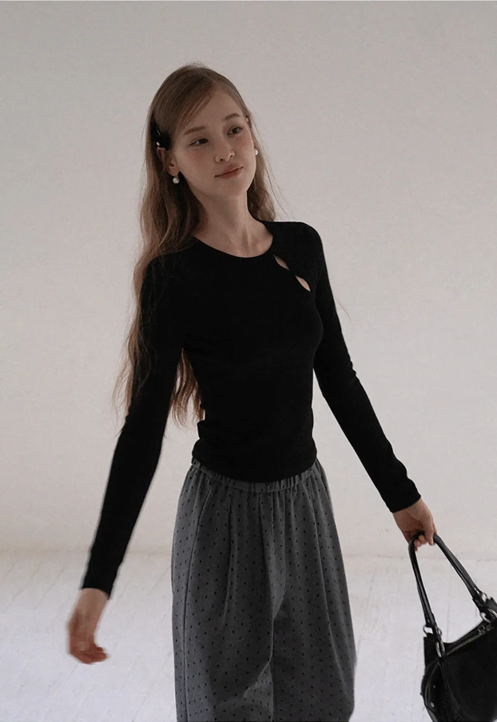 Women High Waist Wide Leg Pants Loose Fit Polka Dot Trousers