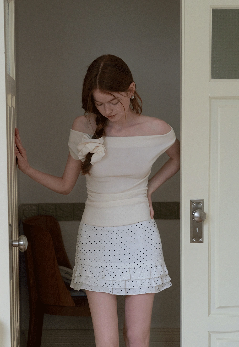 Women’s Off‑Shoulder Ruched Knit Top