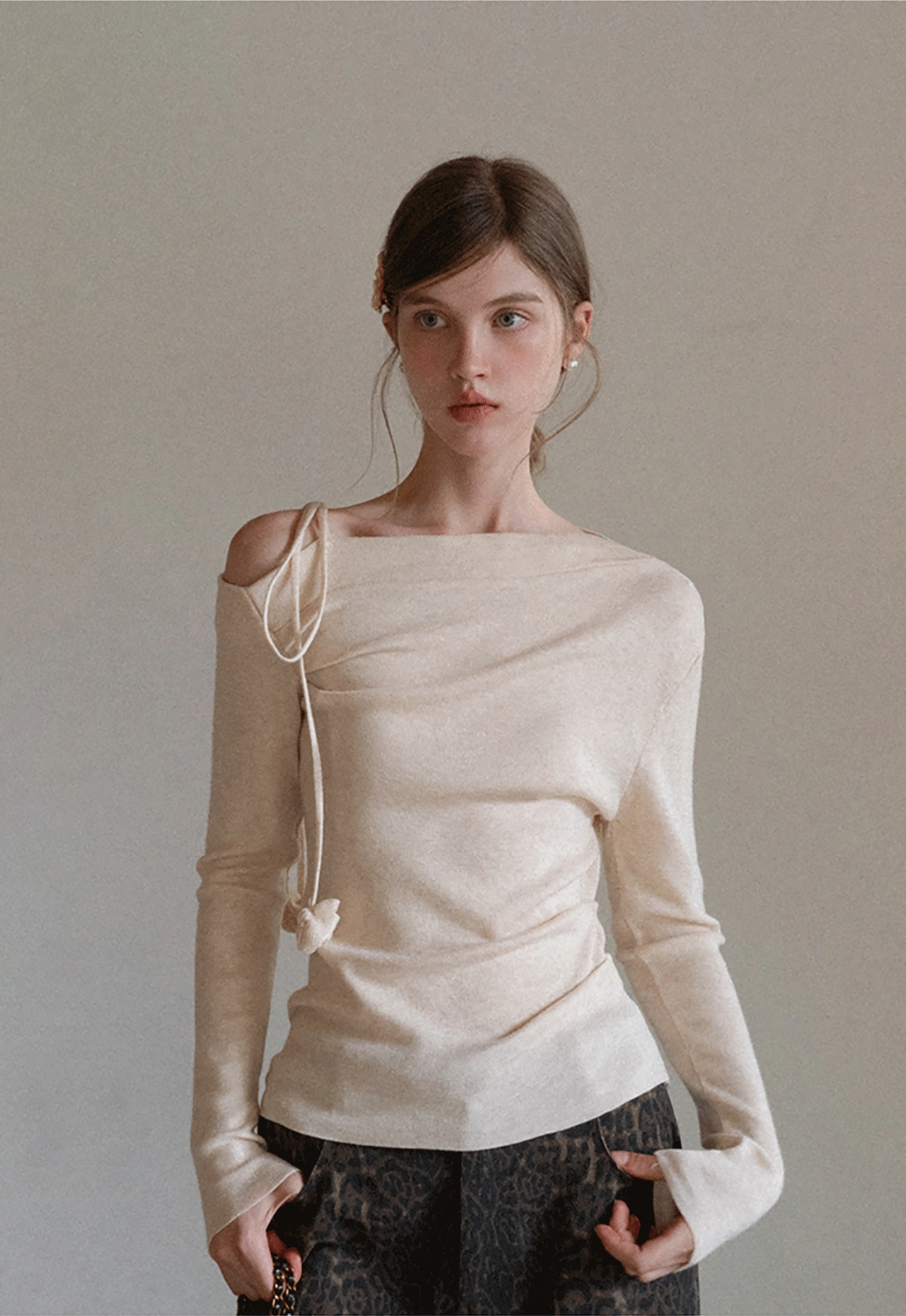 Womens Asymmetric Shoulder Long Sleeve Top