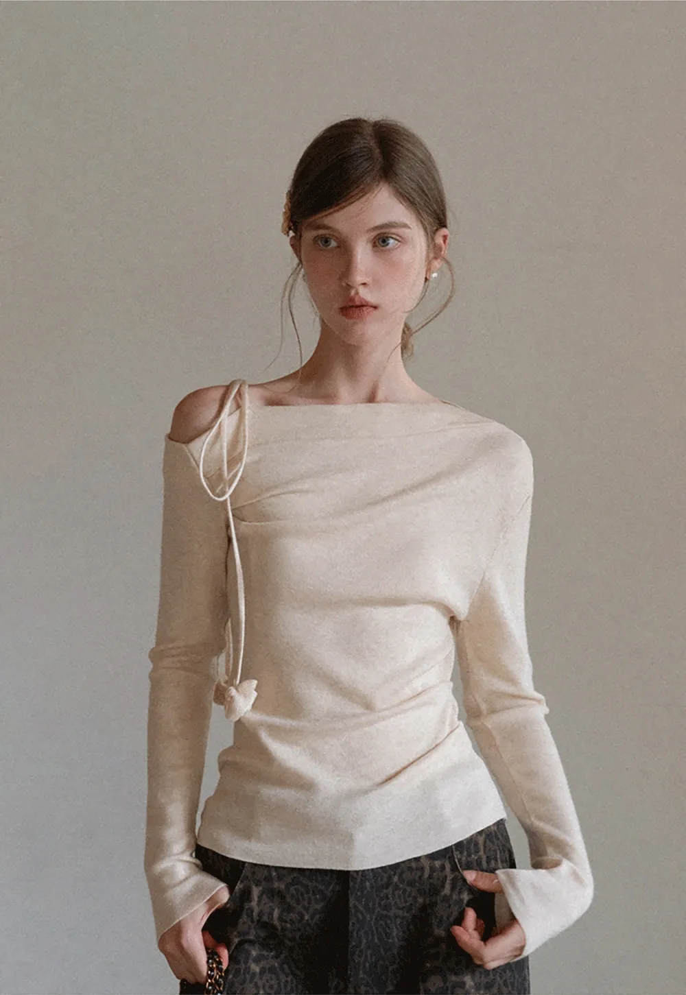 Womens Asymmetric Shoulder Long Sleeve Top