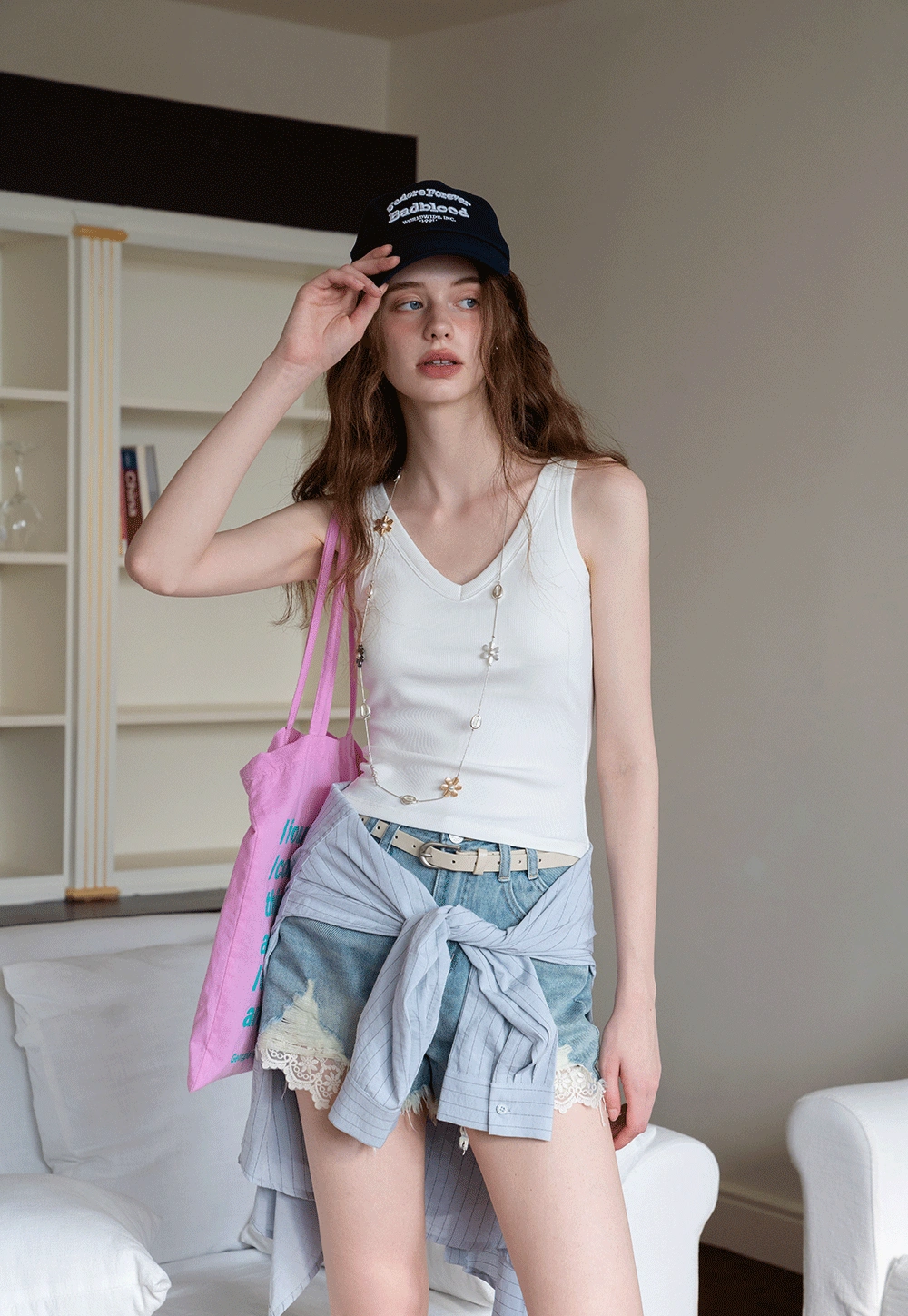 Women’s High‑Waist Ripped Lace Denim Shorts