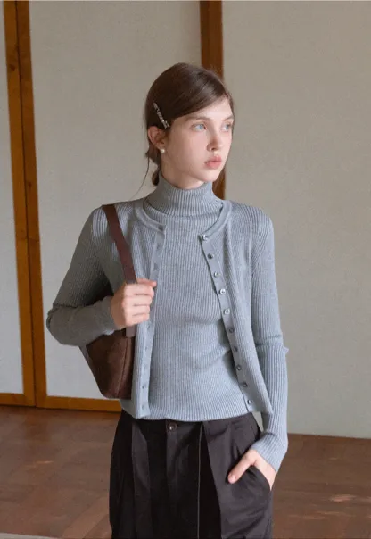 Turtleneck Tank and Long Sleeve Cardigan Set