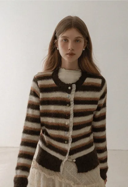 Vintage Striped Knit Cardigan for Women Casual