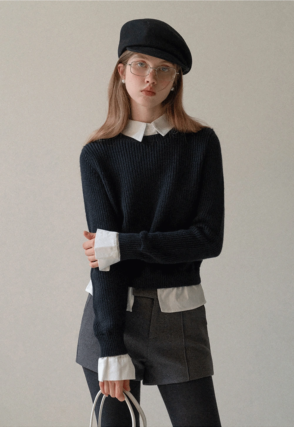 Layered Sweater with Shirt Collar