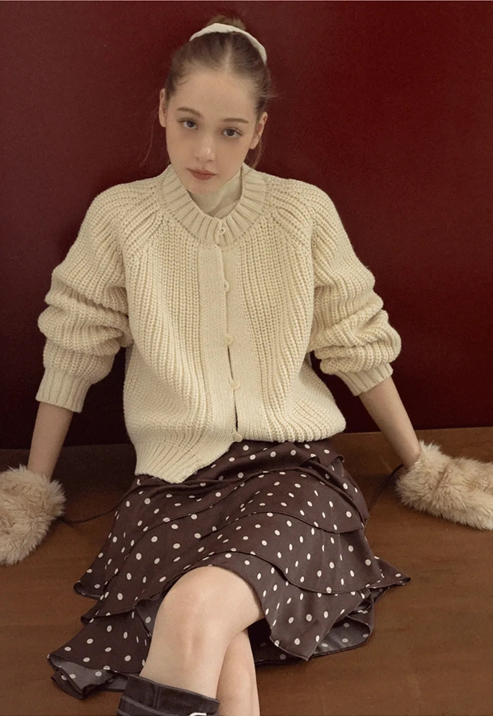 Women Brown Polka Dot Tiered Skirt