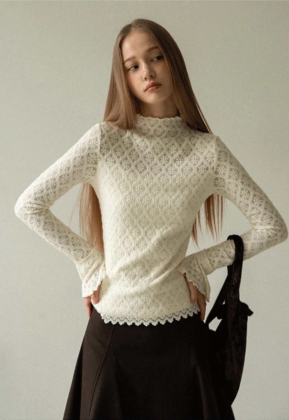 A-Line Brown Skirt with Ruffled Bottom for Women