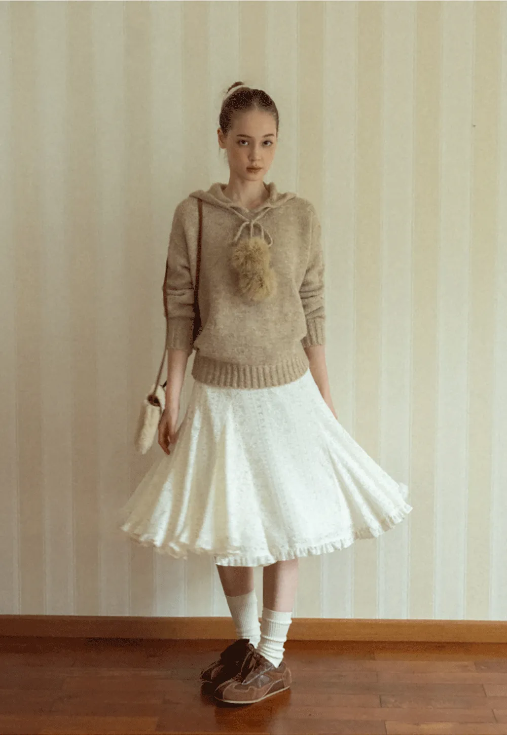 Pom-Pom Hooded Knit Sweater