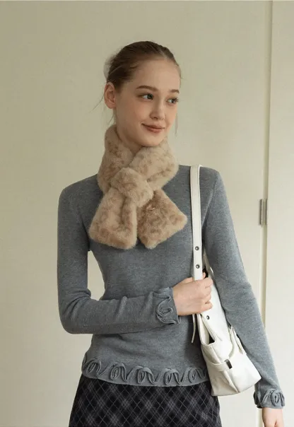 Chic Knit Sweater with Ruffle Edges