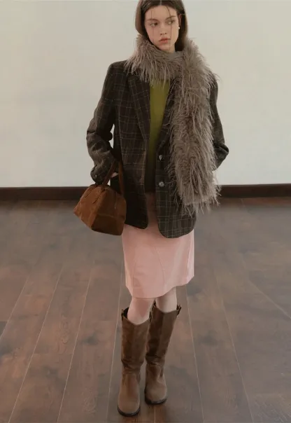 Women Classic Plaid Blazer Jacket for Office Wear