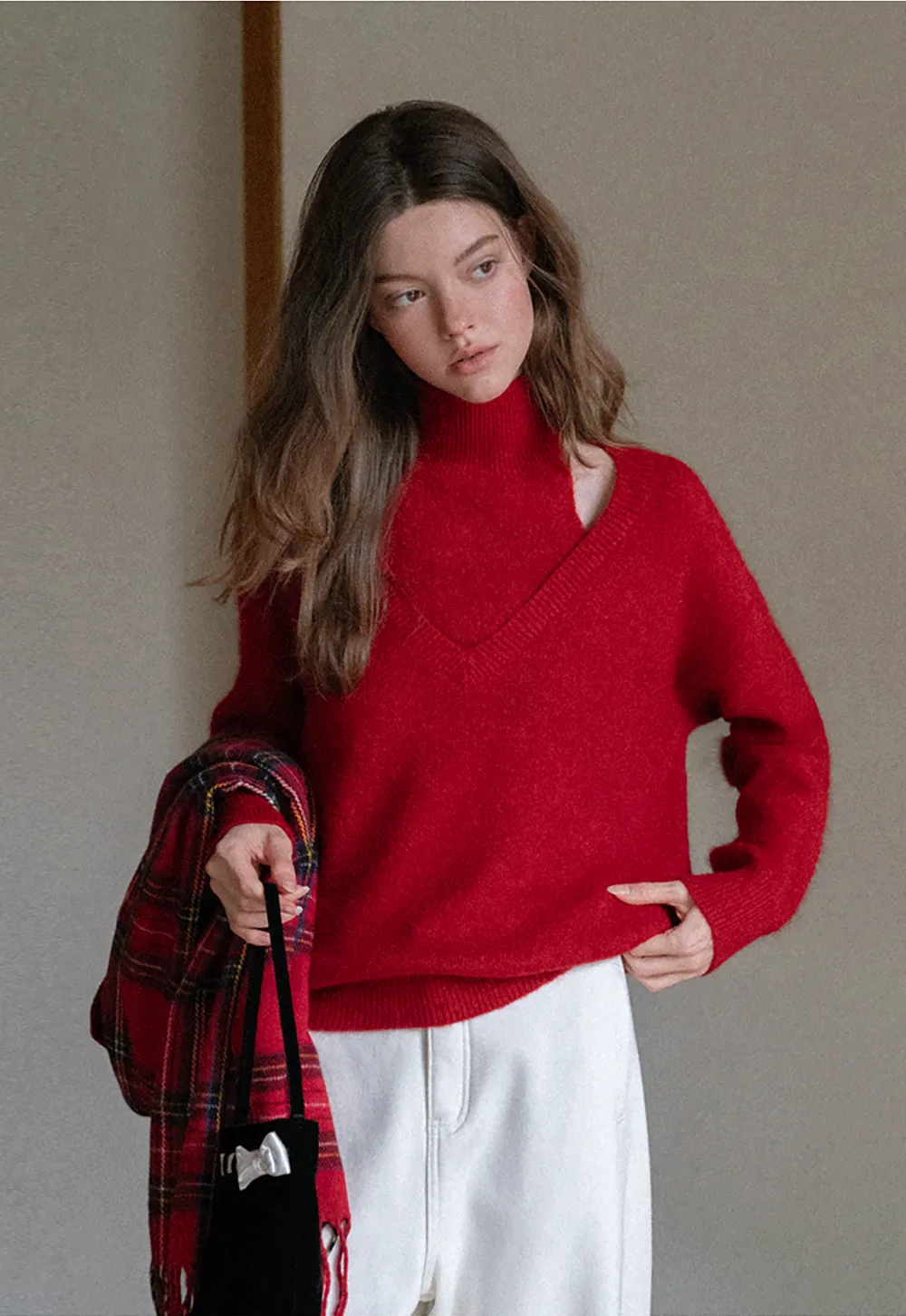 Cut-Out Layered Turtleneck Sweater