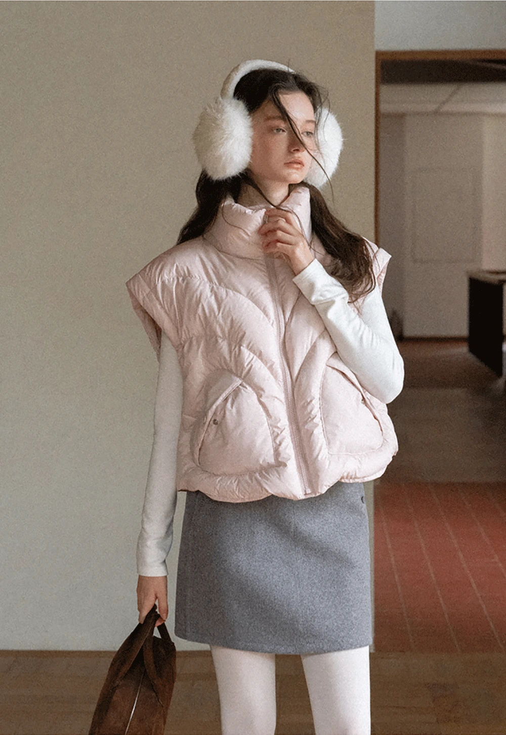 2-Way Short Puffer Jacket with Heart Pockets