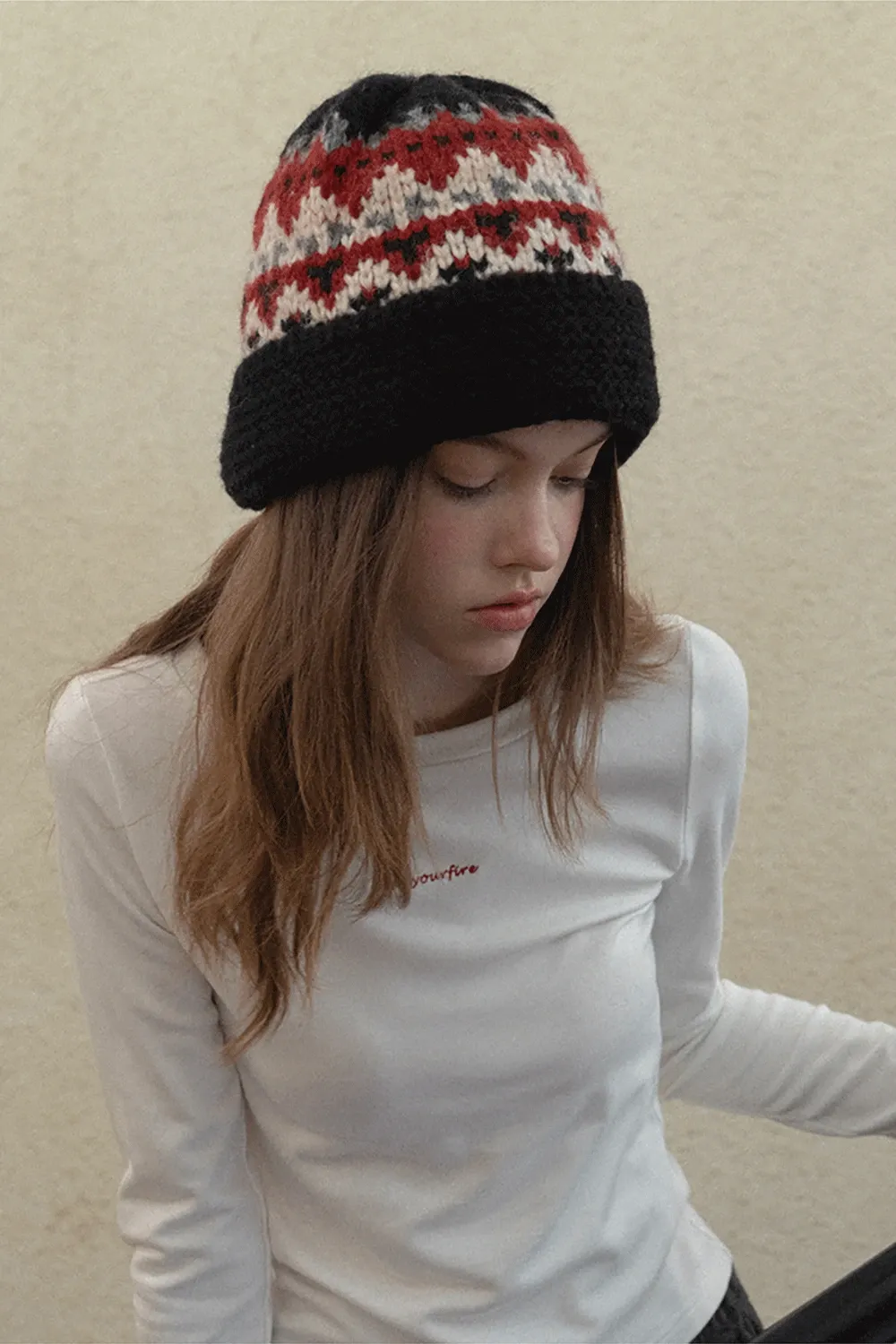 Japanese Vintage Jacquard Wool Blend Beret