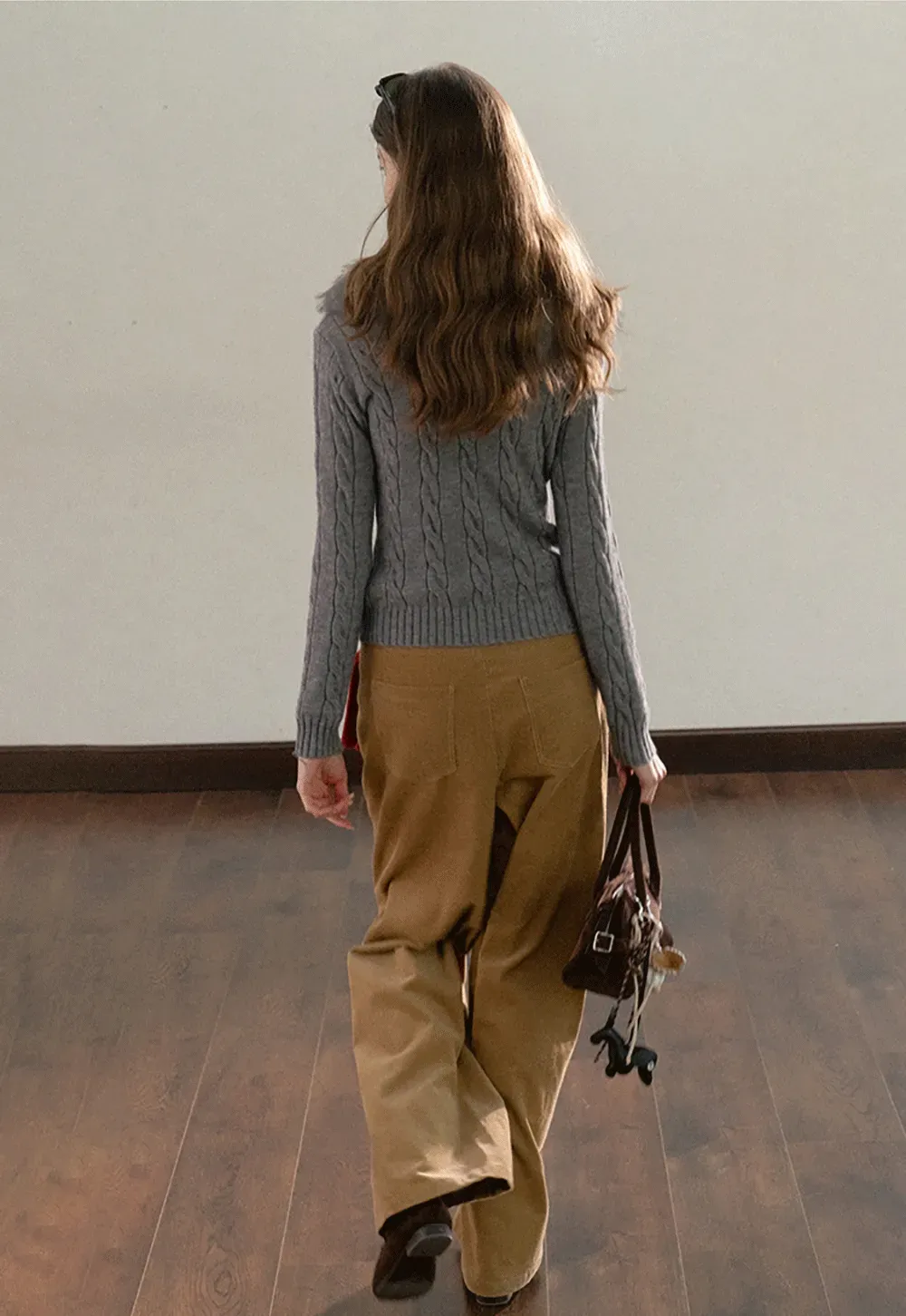 Faux Fur Collar Cable-Knit Sweater