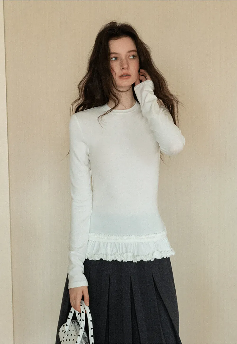Ruffled Hem Long-Sleeve Tee