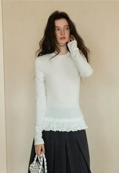 Ruffled Hem Long-Sleeve Tee