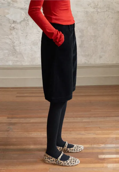 Women Stylish Corduroy Brown Shorts with Button Detail