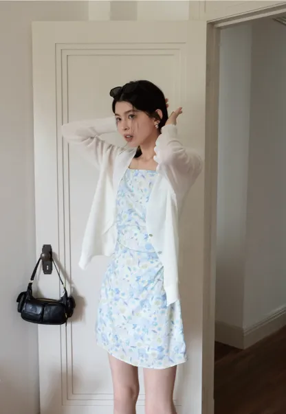 Women's V-Neck Knit Cardigan with Colorful Buttons