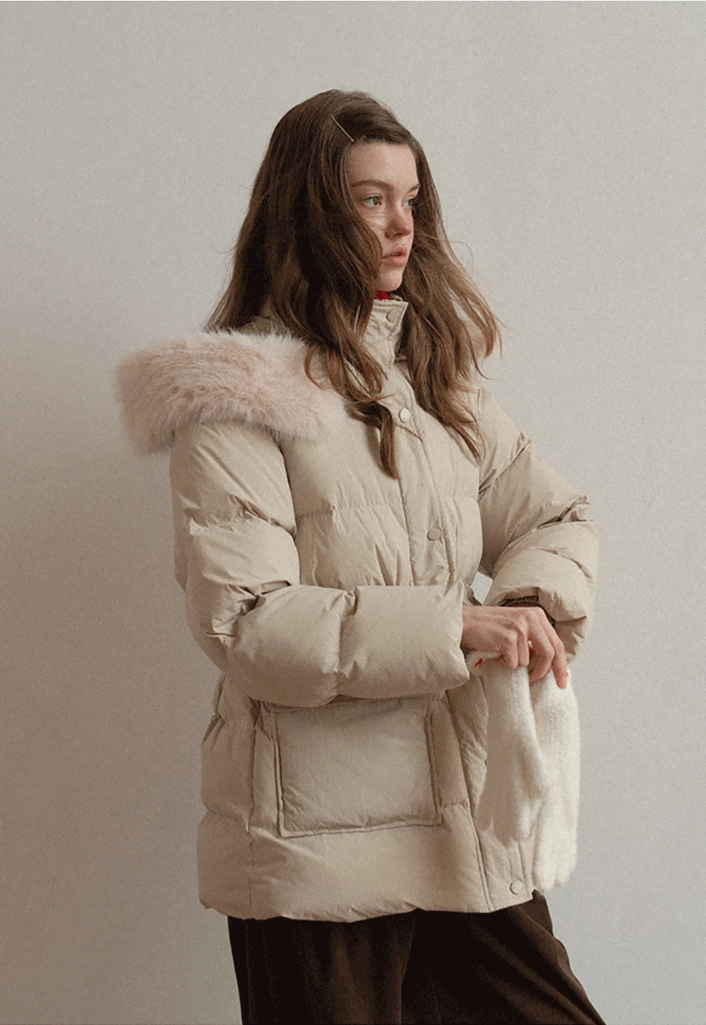 Cozy Beige Winter Cotton Coat for Women