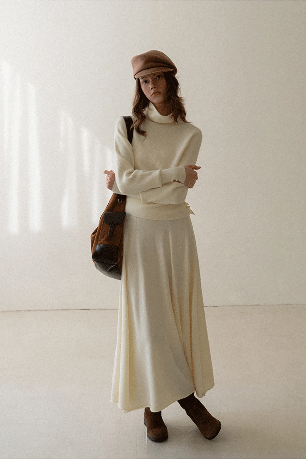 Elegant Knit Top & Flared Skirt Set