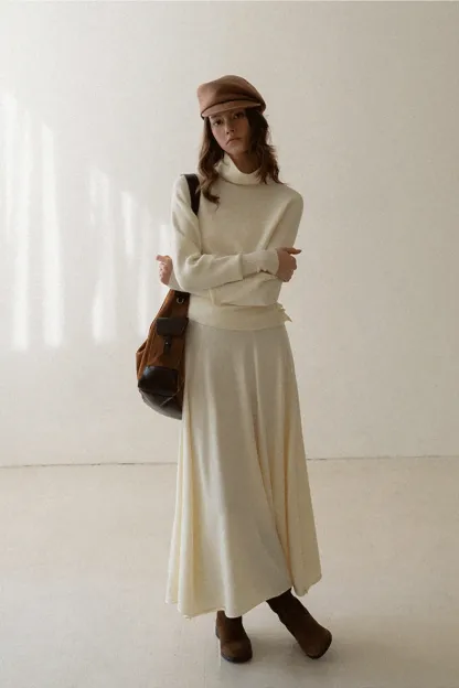 Elegant Knit Top & Flared Skirt Set