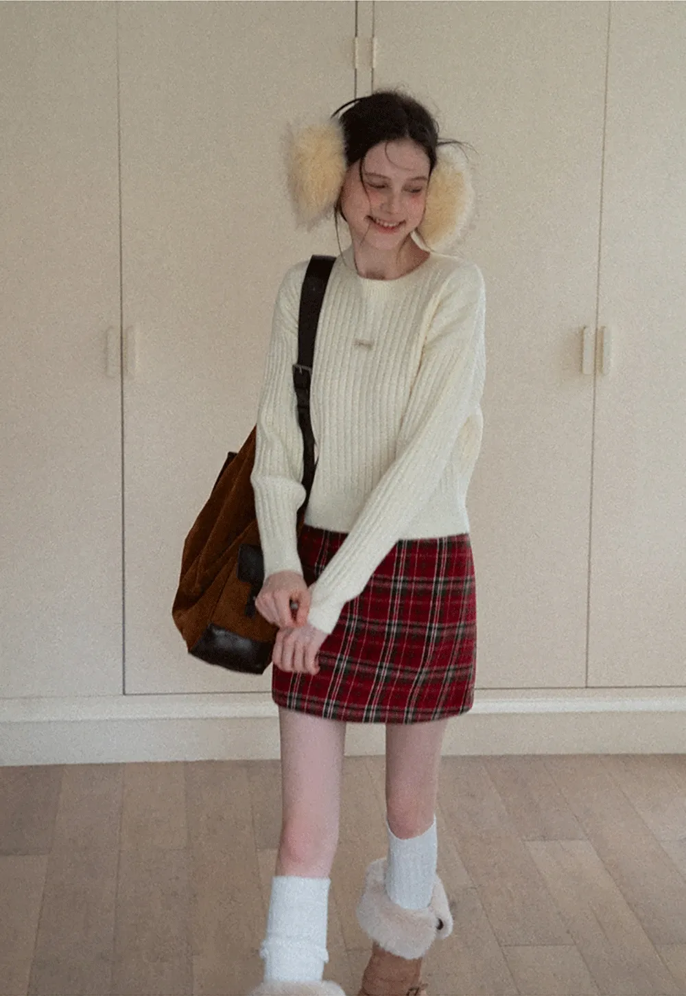 Ribbed Knit Cropped Sweater with Branding