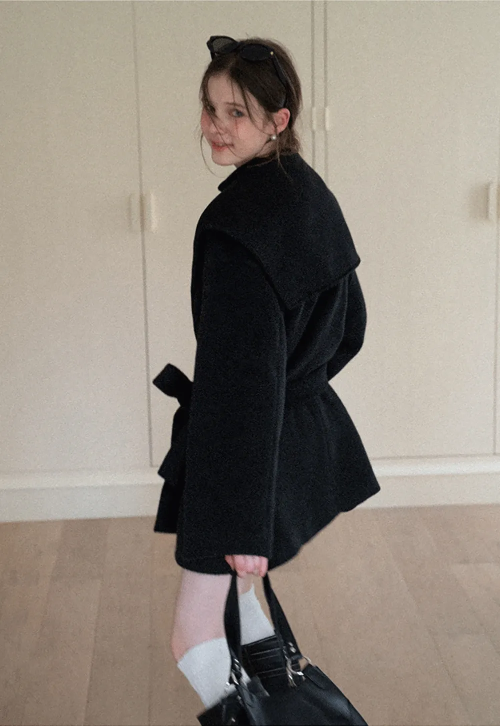 Cozy Black Oversized Coat with Knee-High Boots