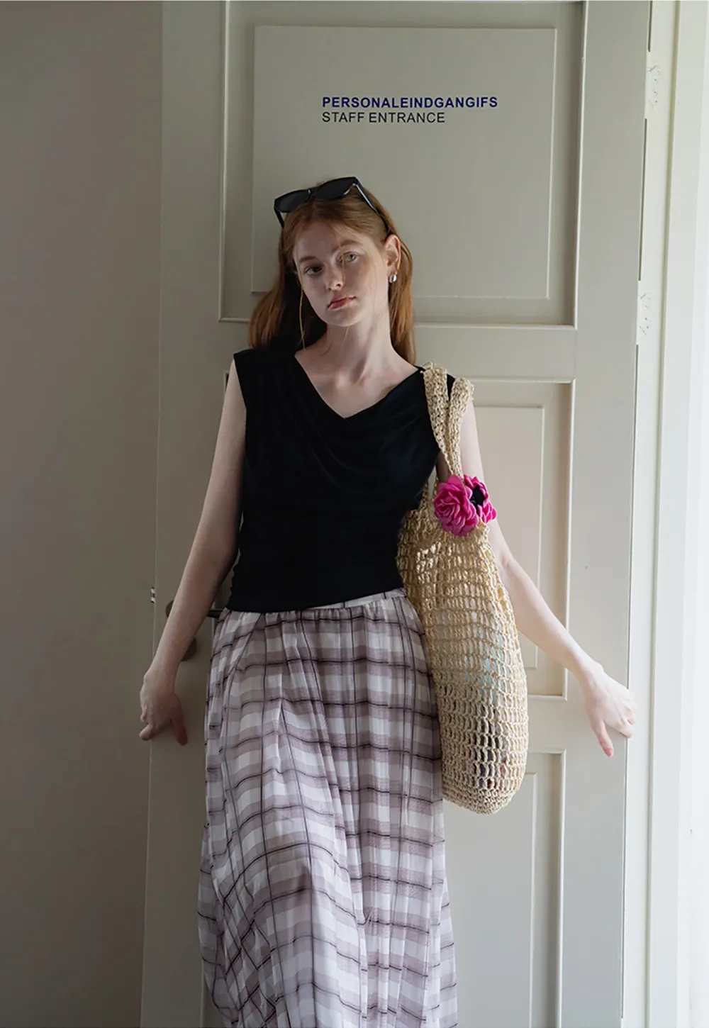 Women’s High Waist Plaid Chiffon Midi Skirt