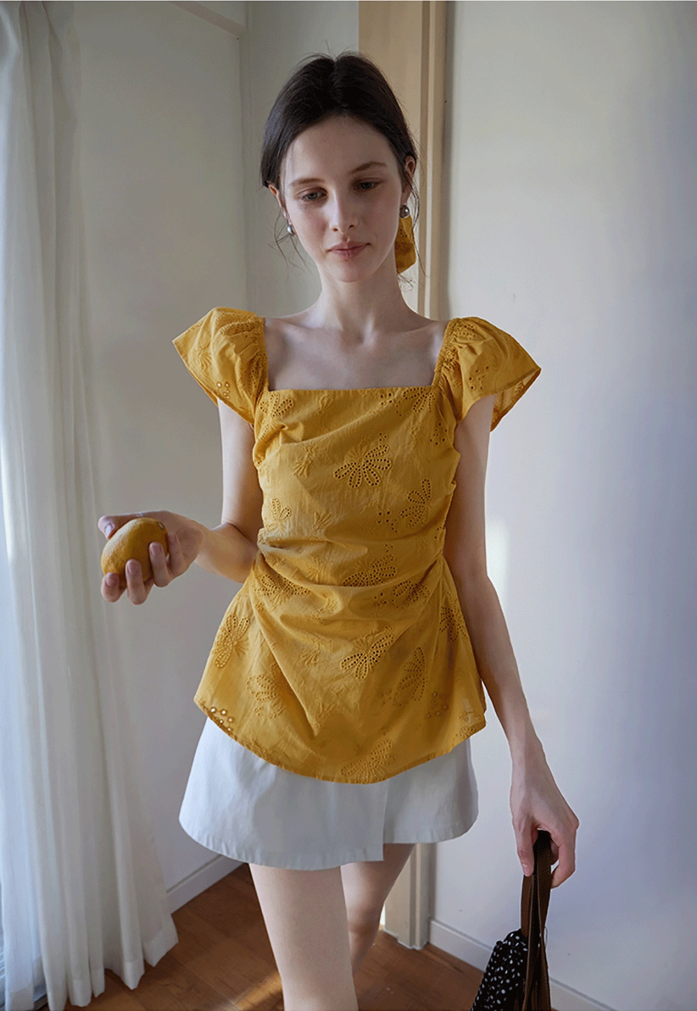 "Women’s Eyelet Embroidered Flutter Sleeve Blouse
