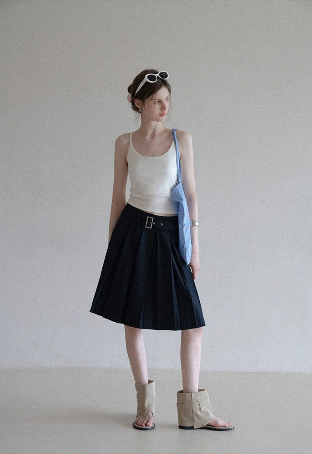 Women's High Waist Pleated Skorts with Belt