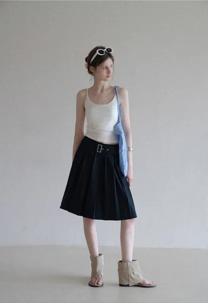 Women's High Waist Pleated Skorts with Belt