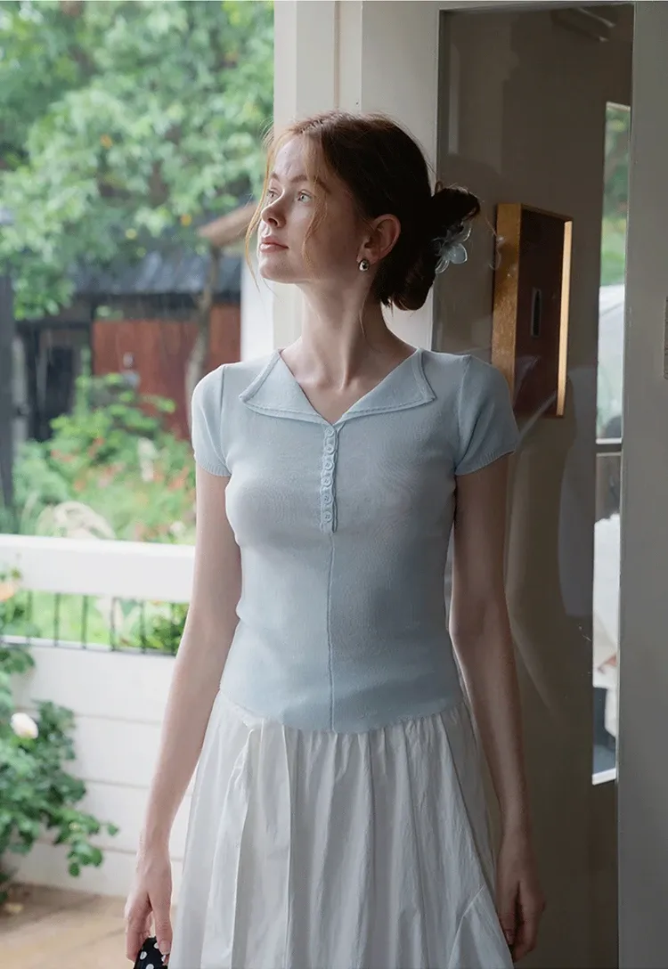 Button Front Knit Polo Top