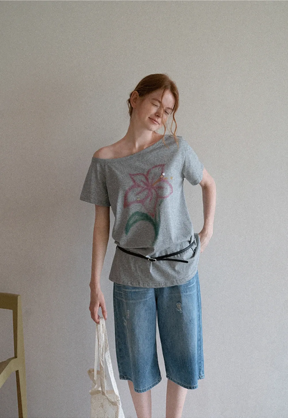 Off Shoulder Tee with Belt and Sequins