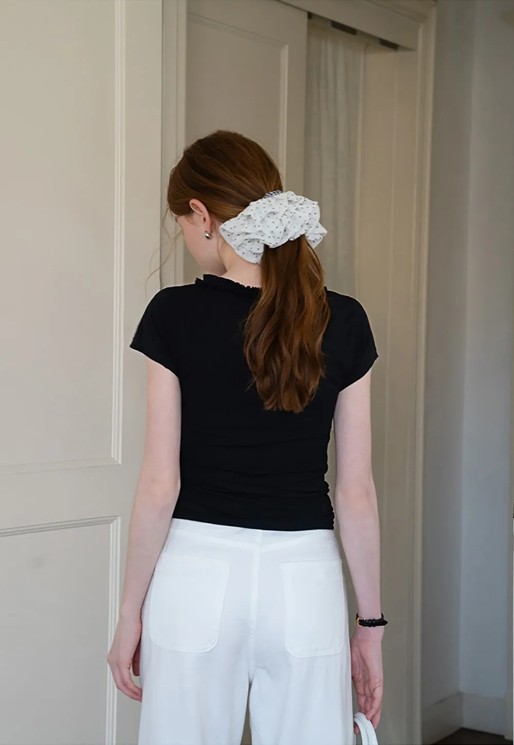 V-Ruffle Trim Fitted Top