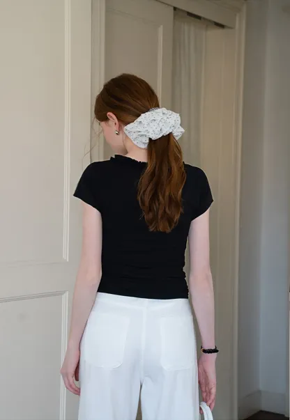 V-Ruffle Trim Fitted Top