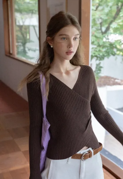 Ribbed Wrap Knit Top