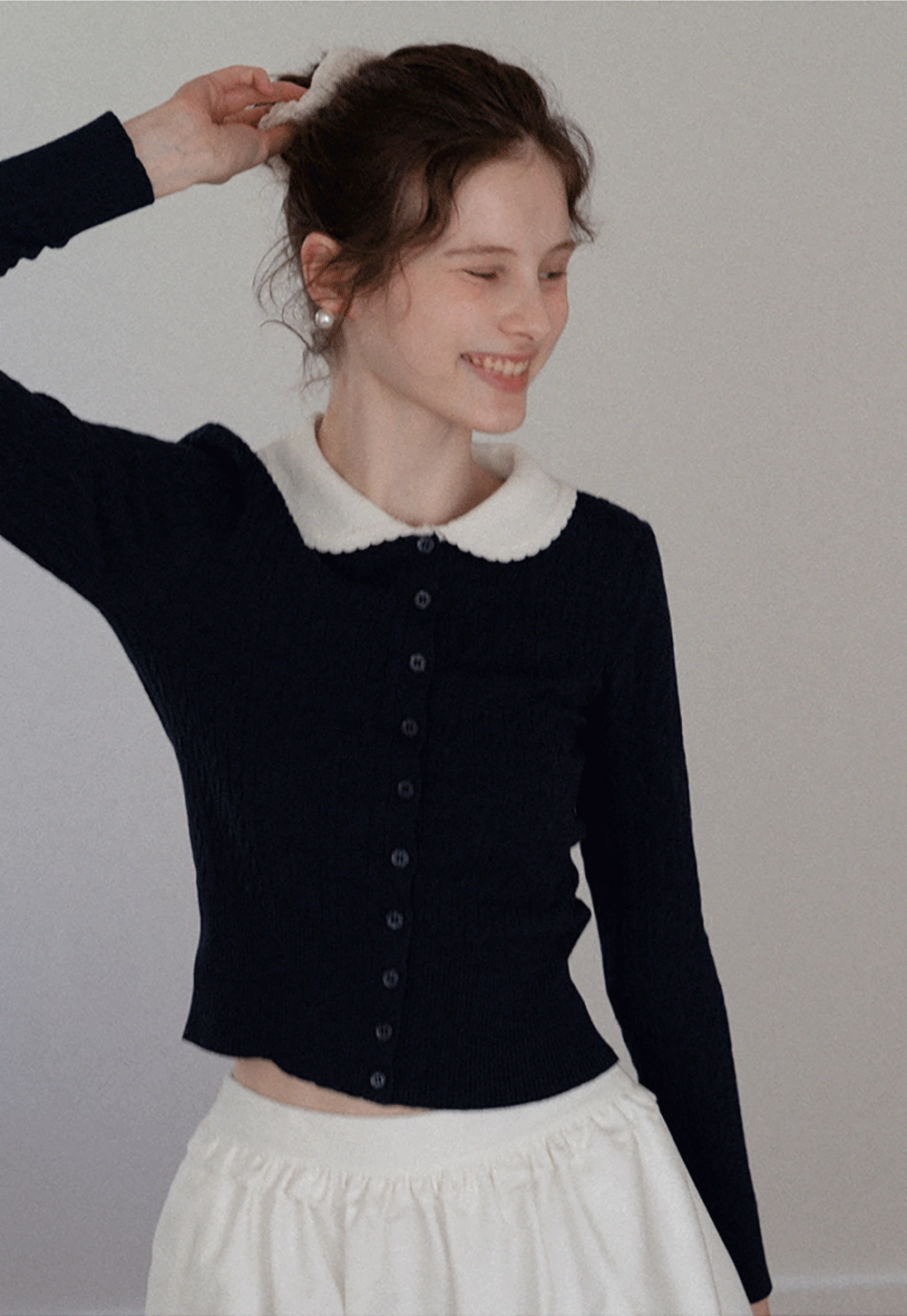 Women's Contrast-Collar Cable-Knit Cardigan