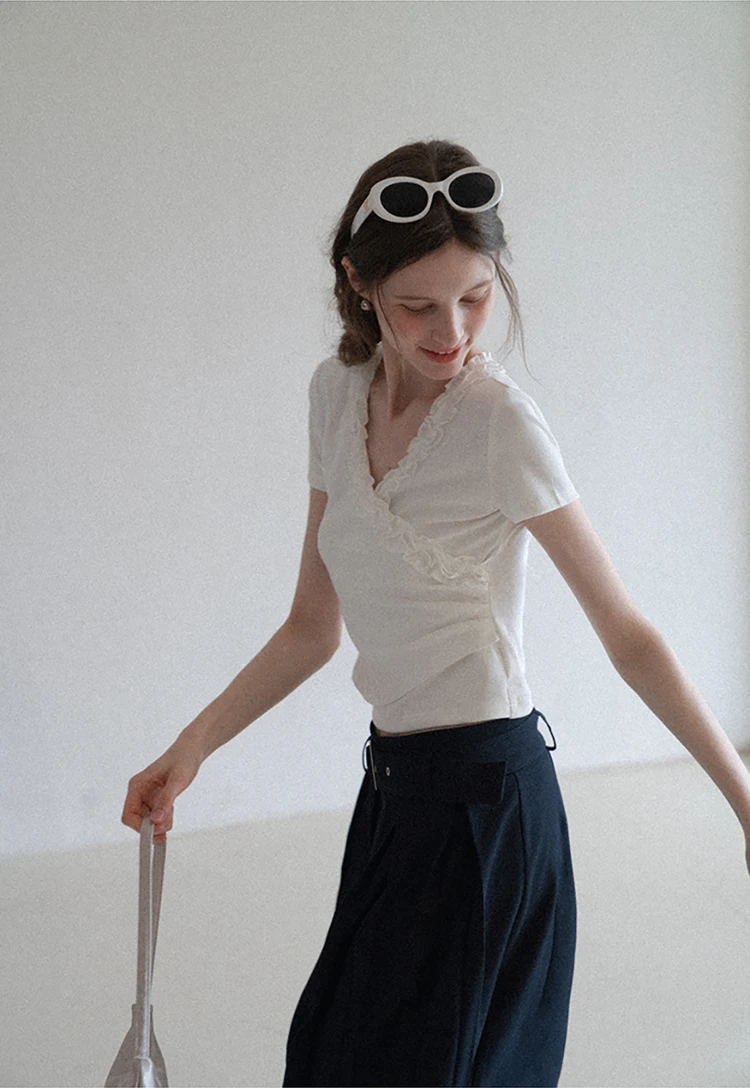 Ruched Trim Wrap Style T-Shirt