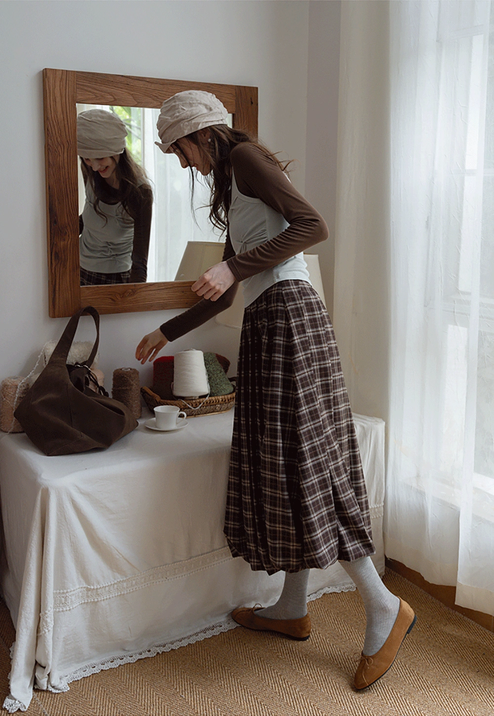 Women's Bubble-Hem Plaid Maxi Skirt