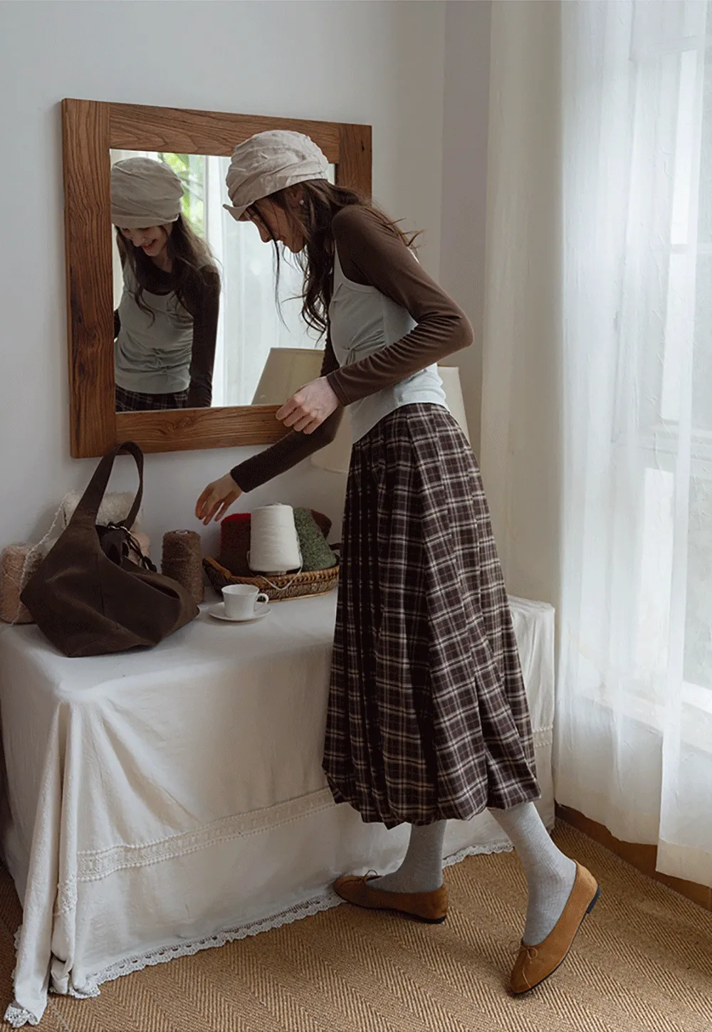 Women's Bubble-Hem Plaid Maxi Skirt