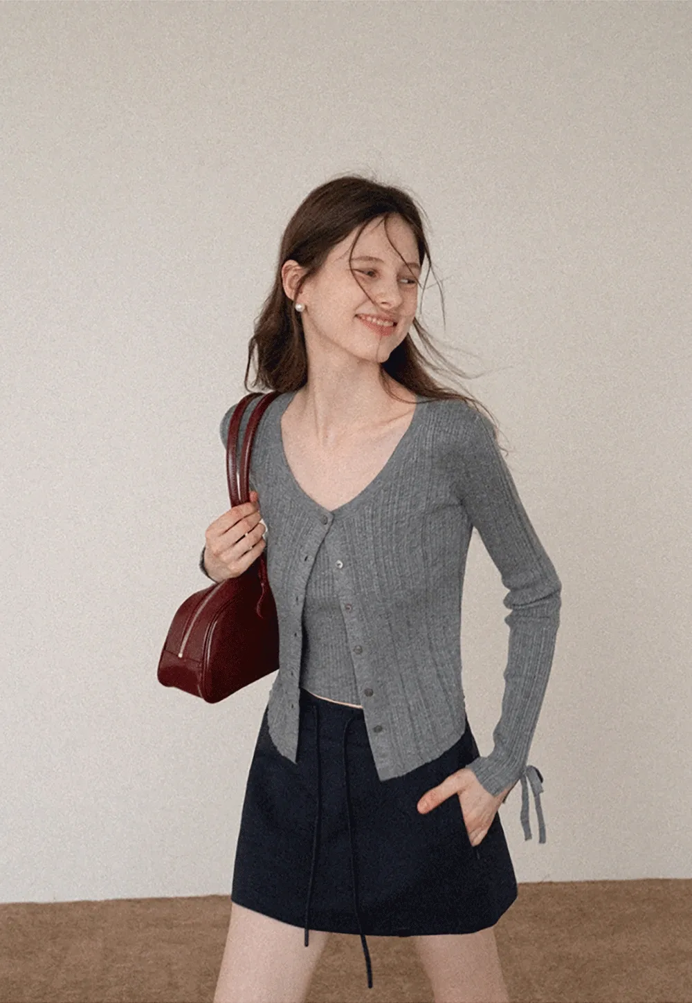 Ribbed Button Front Cardigan and Camisole Set