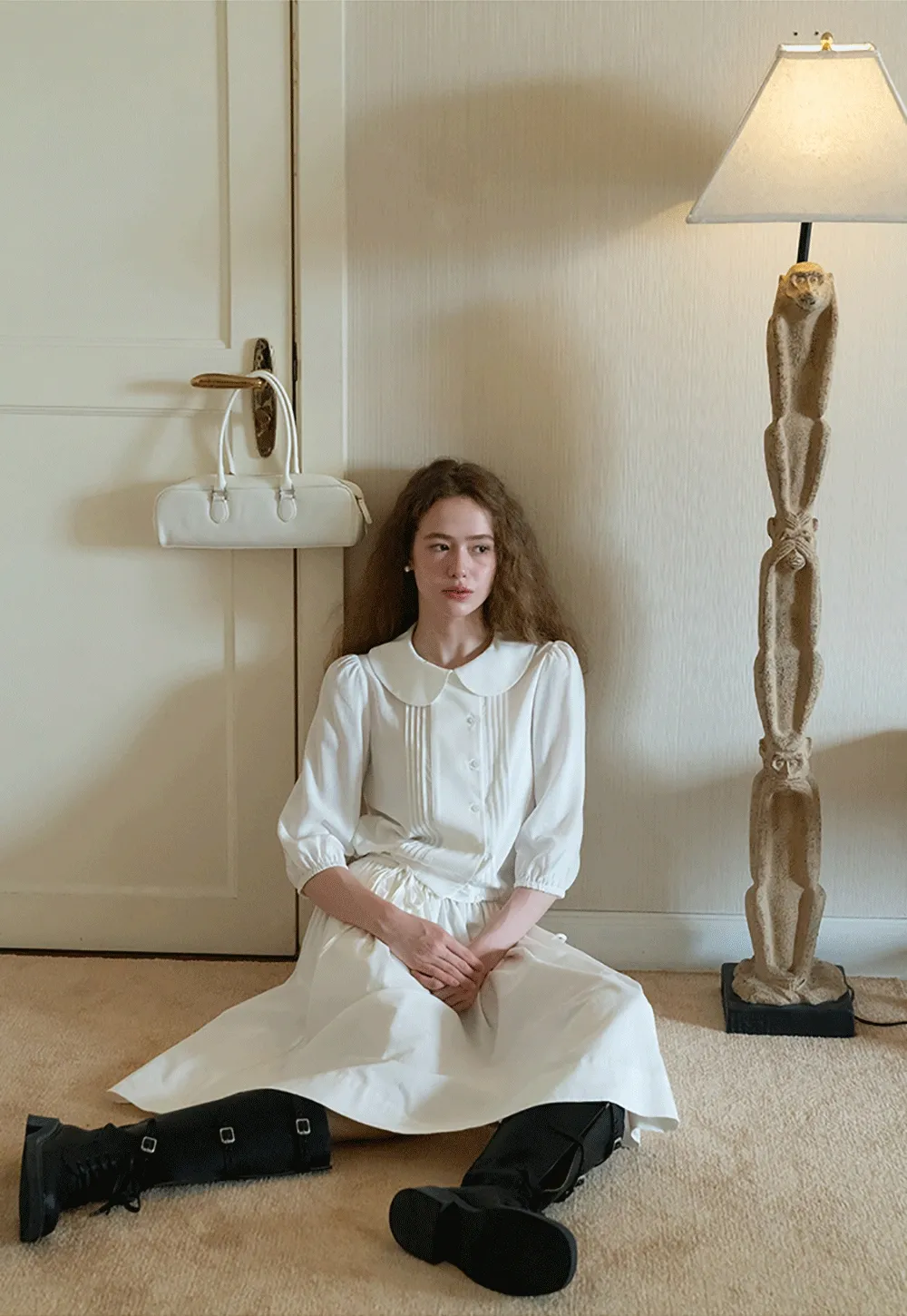 3/4 Sleeve Vintage White Shirt for Women